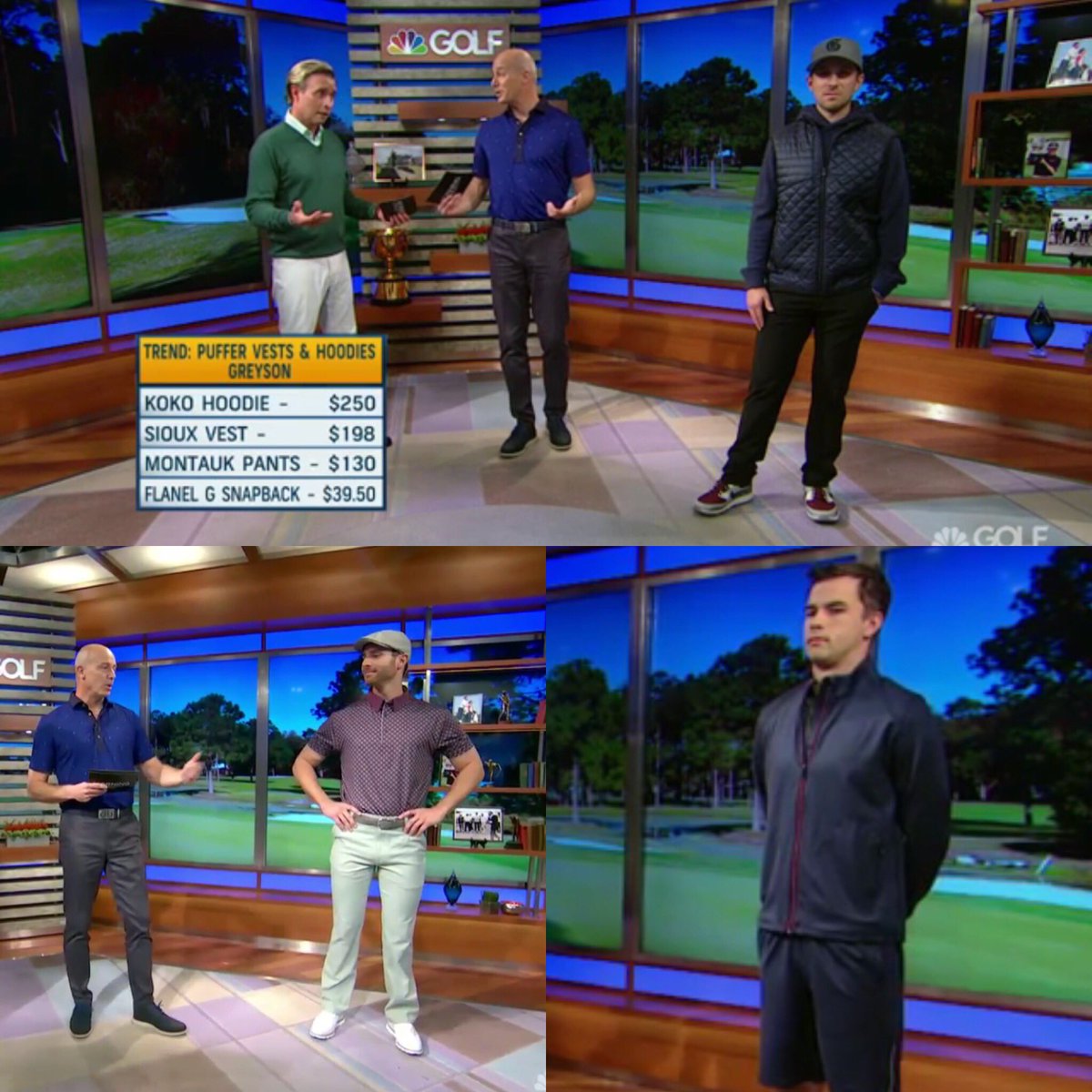 GolfThreadsBlog's tweet photo. ICYMI: Talked about the hottest trends in men's golf fashion on @GCMorningDrive on Saturday. Puffer vests, prints and athletic wear. https://t.co/6ROkbXIpci