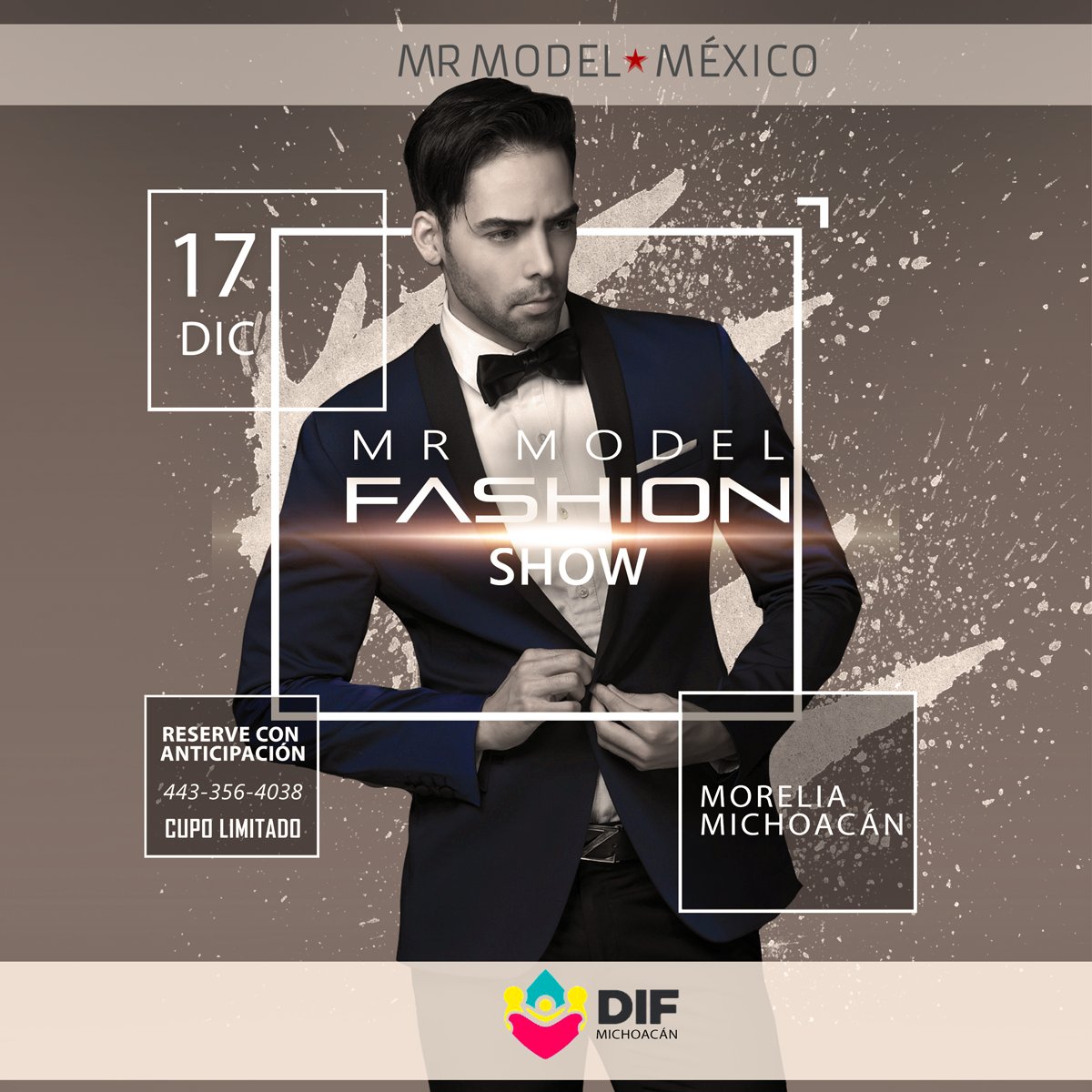 Michoacan's tweet photo. Este 17 de diciembre disfruta de Mr. Model Fashion Show, a beneficio del @DIFMich. Palacio del Arte en Morelia. 👔🎩 https://t.co/ZtCxxWXz6r