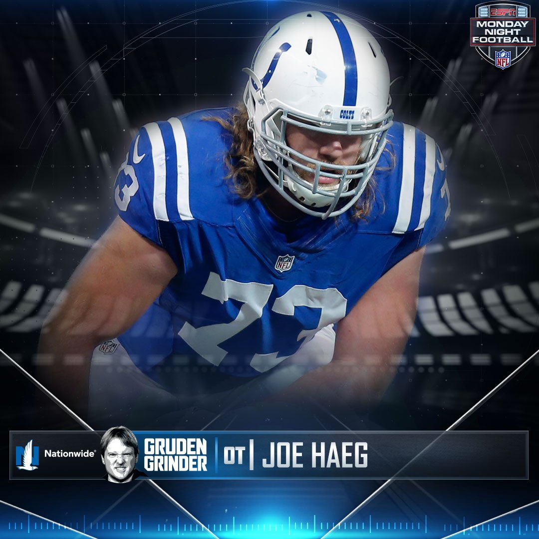 ESPNNFL's tweet photo. After his performance tonight, Gruden selects @Colts OT Joe Haeg as his @Nationwide #GrudenGrinder. https://t.co/gvSBH7bdXi