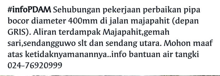 PDAMKotaSMG's tweet photo. #infoPDAM pipa bocor di jl majapahit cc @hendrarprihadi @ettypdam @P3Mkotasmg @ganjarpranowo https://t.co/Tb0tU2RETq