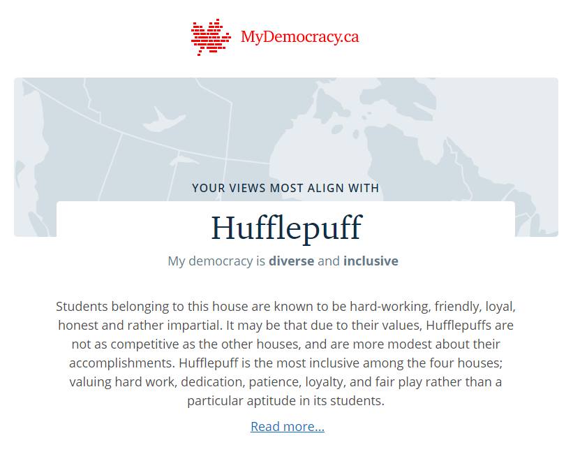 artsinterns's tweet photo. But at least it spat out this catchy quiz result at the end! Buzzfeed-style electoral reform, so hot rn @CdnDemocracy. #mydemocracy https://t.co/GxoUE52wS9