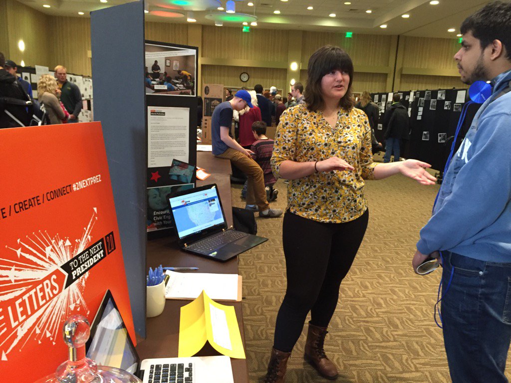 SassiKJ's tweet photo. NDSU English education student Siri Johnson explains her work with Letters to the Next President #2nextprez https://t.co/bBWjBHsJya