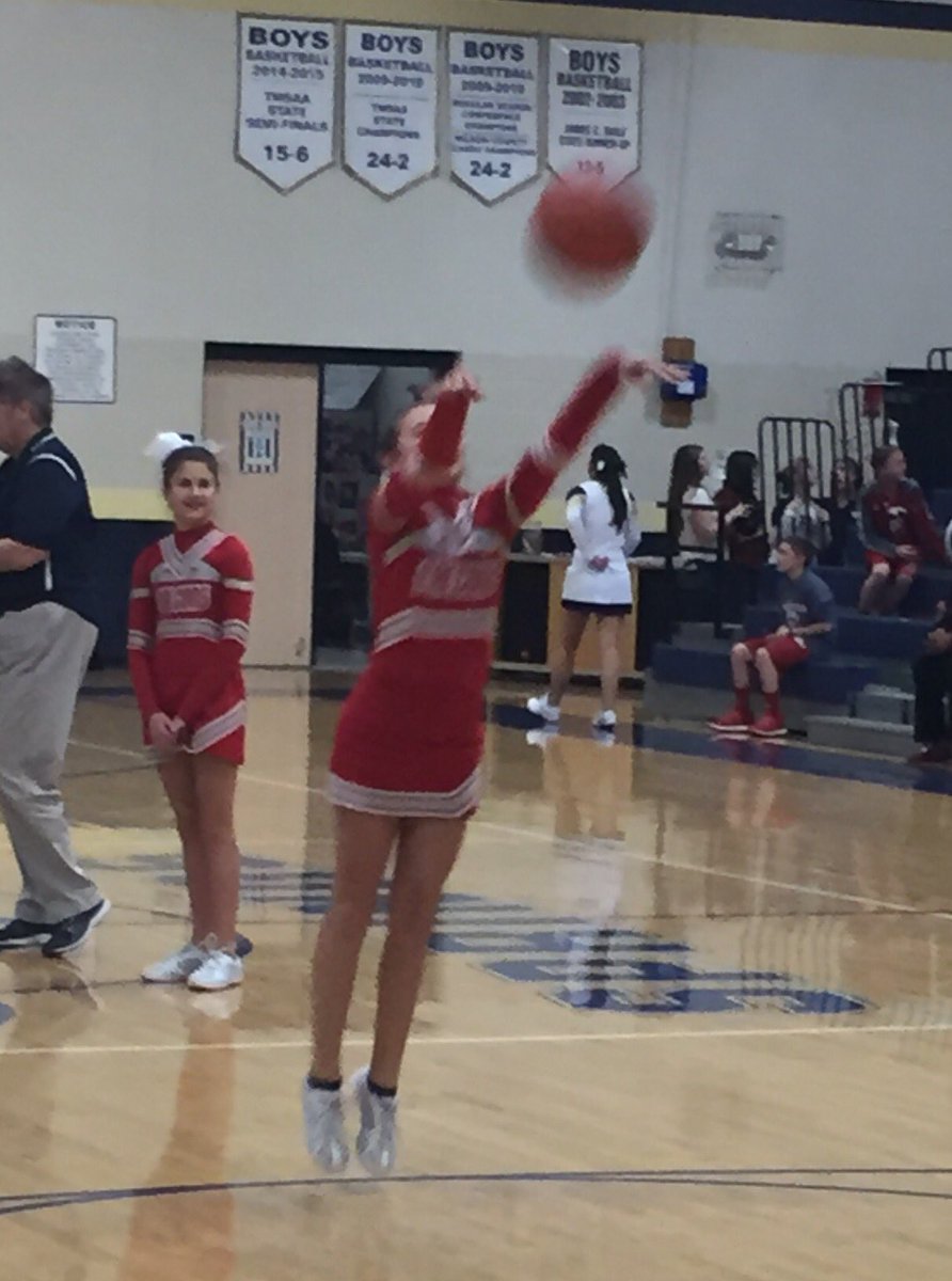 scmsfalconcheer's tweet photo. Em, Gracie, Kels, and Zerah tryin for some free #ChickfilA #3pointshots #Halftime https://t.co/VDfl09OjIp