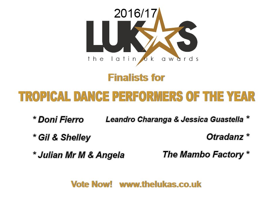 thelukasawards's tweet photo. TROPICAL DANCE PERFORMERS OF THE YEAR. There are 6 finalists: 1) @DoniFierro ; 2) Gil &amp; Shelley @PexavaDance ... Vote Now ! https://t.co/Bek7p236i7