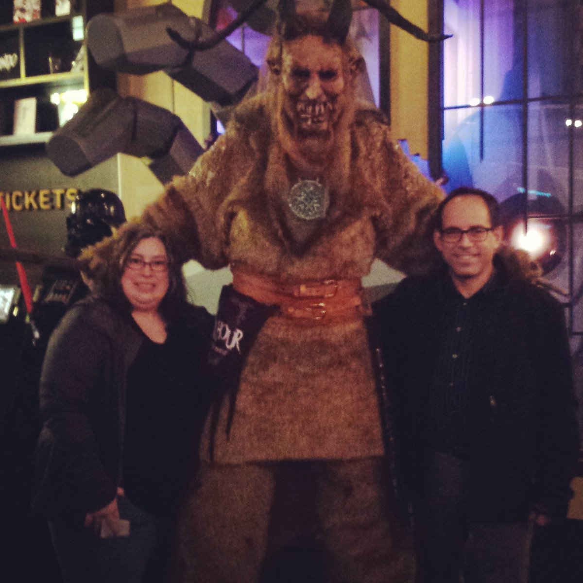 DarkHourHaunt's tweet photo. #Krampus is waiting for you now! Come find him- don't make him come find you @AlamoDFW movie starts soon! #krampusmovie #todotonight https://t.co/udx4mdEylr