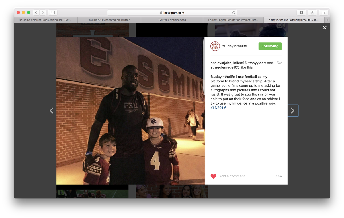 fsuansley's tweet photo. A5: one of our posts from our project! @strugglemade105 talking about his platform to brand his leadership! #ldr2116 https://t.co/Gp4SIOadnR
