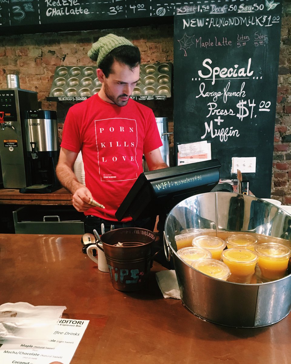 We love to see all the places people are repping! Shout out to Thalia from Long Island, NY, for bumping into this barista and getting a pic.