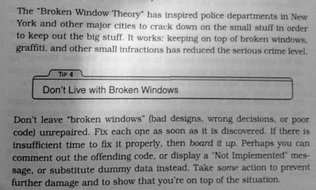 gopigujjula's tweet image. Today's wisdom Software Entropy, "Don't live with broken windows" #ThePragmaticProgrammer