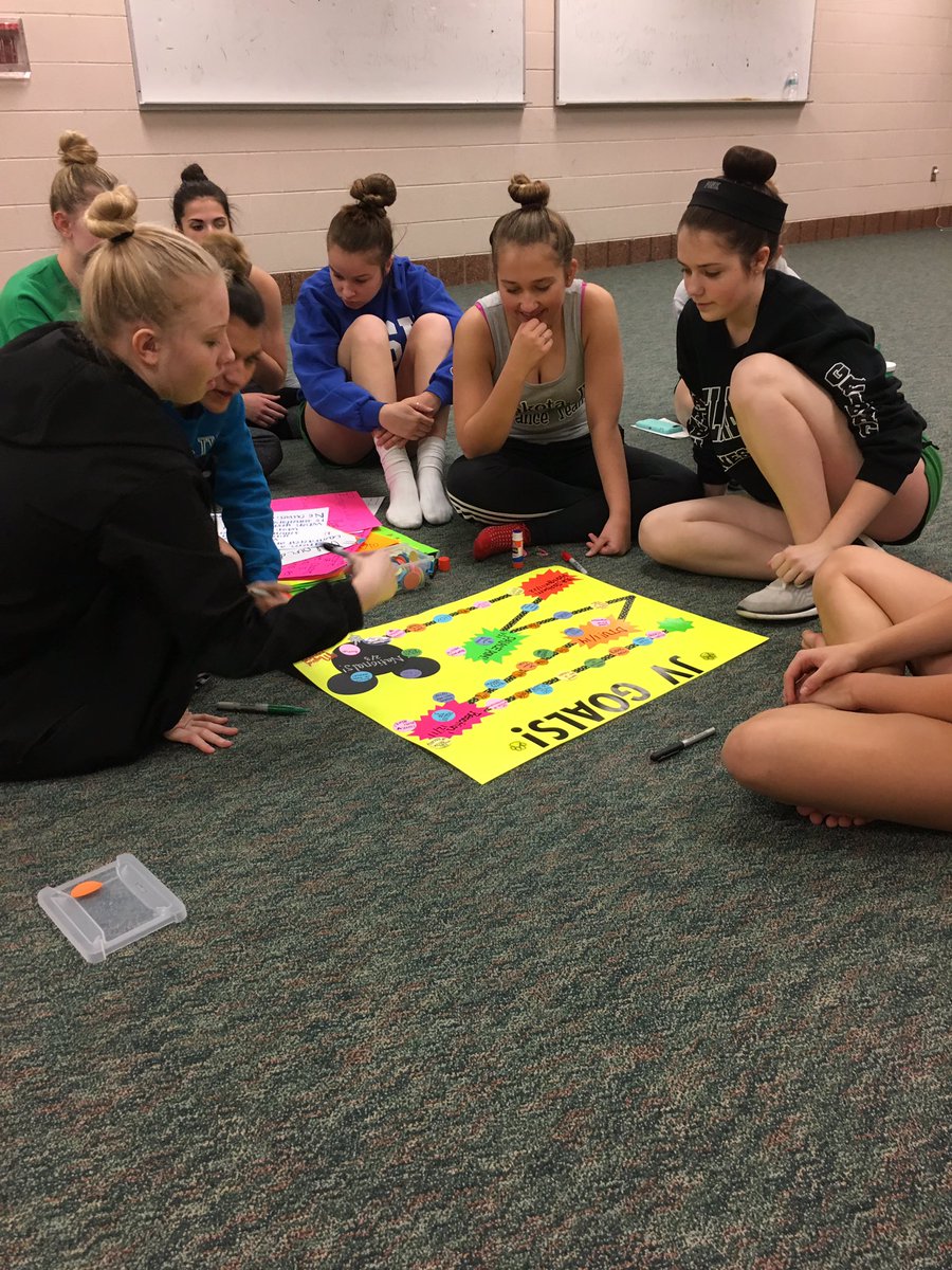 DakotaJVdance's tweet photo. It's competition week!!!!! Great start to the week with some team bonding and some goal setting!! #3practicesleft #JVD #2legittoquit 💚💙👯 https://t.co/WjM5jZs6im