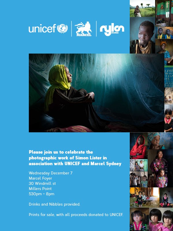 Join us tomorrow night as we celebrate the photographic work of Simon Lister in association with <a href="/UNICEF/">UNICEF</a>, Marcel Sydney and @nylonstudios.