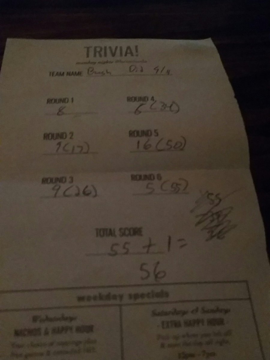 TriviaSam's tweet image. The winning final score. 2016 Breadsoda Cup champions.