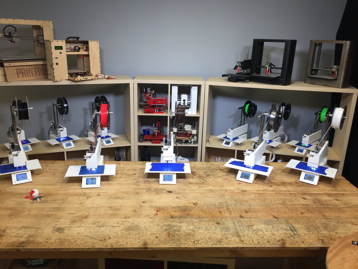 printrbot's tweet photo. I've never printed so much before. .1mm layers come out perfect every time. 12 Printrbot Simple printers all performing identically. No fuss https://t.co/BNpKDxo4o8