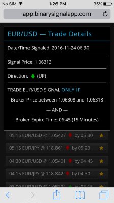 BinarySignalApp's tweet image. No Android? No problem! Binary Signal App for the web coming soon. Here's screenshot from Safari on iPhone 5s. #BinaryOptions #forex