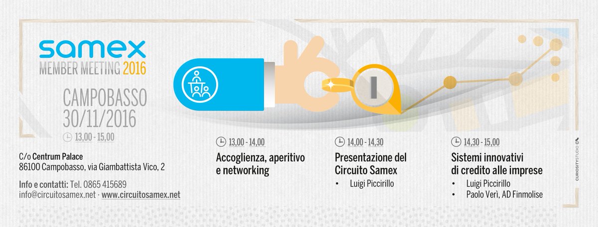 circuitosamex's tweet photo. #SMM2016 a Campobasso mercoledi 30 novembre dalle ore 13.00 alle ore 15.00 presso il Centrum Palace Hotel. Ospite Paolo Veri', AD Finmolise. https://t.co/sgzrbwYiEs