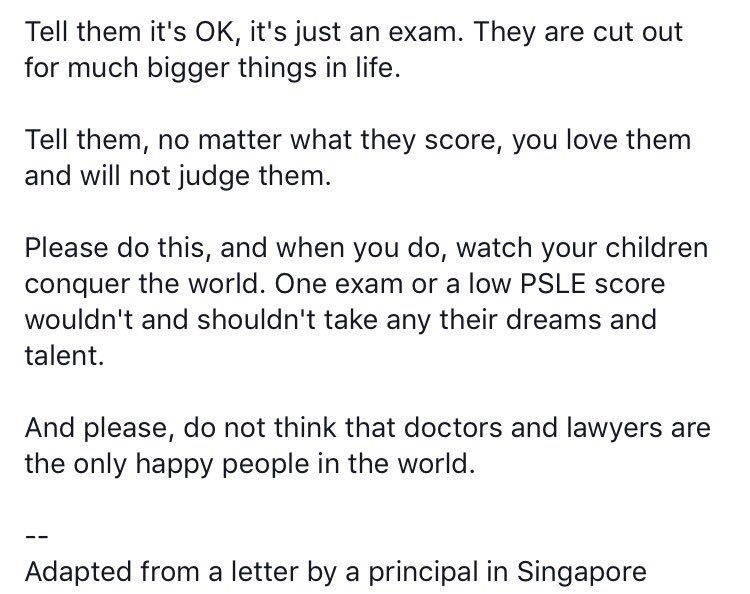 SGAG_SG's tweet photo. To parents whose kids just received their PSLE results... https://t.co/5zeYCb8Tau