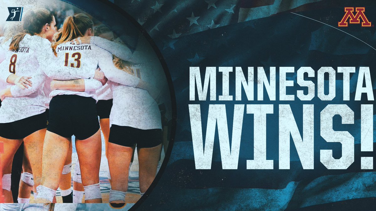 NCAAVolleyball's tweet photo. DOWN GOES NO. 1!

No. 2 Minnesota rallies from 0-2 down to knock off top-ranked Nebraska, 17-15 in the fifth! #NCAAVB https://t.co/YyWFU8IPXo