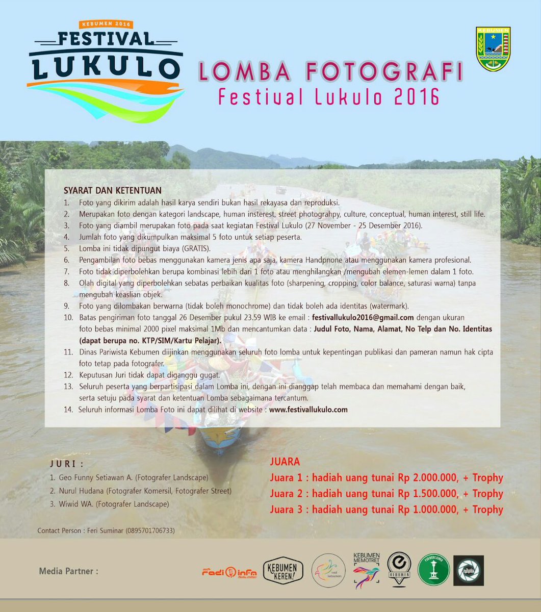 Ada lagi nih!

LOMBA FOTOGRAFI 
Festival Lukulo 2016
Ikut dan menangkan hadiah trofinya !