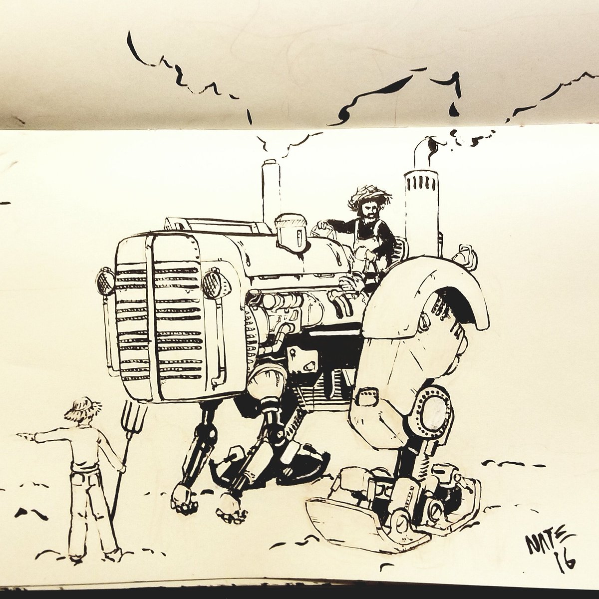 nathantgregory's tweet photo. They just don't make 'em like they used to. #ink #sketch #drawing #sketchbook #dieselpunk #mech #conceptart https://t.co/FEnYHGxjx5
