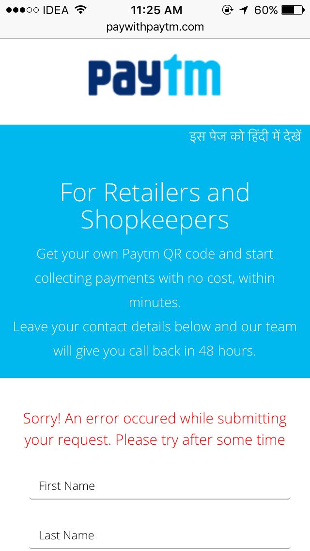itechinfoblog's tweet photo. @Paytm @Paytmcare I have filled this Form 3-4 times but everytime I am getting this error. Kindly help. https://t.co/mTEst97uF4