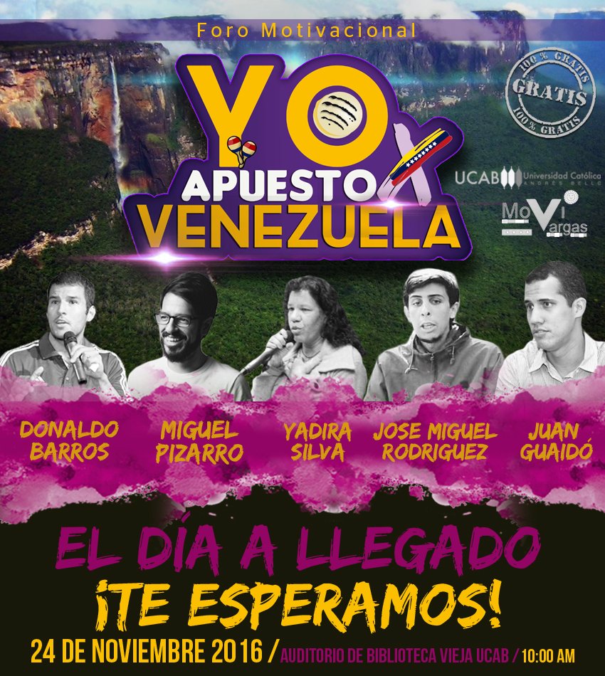 El día llego, hoy todos gritaremos #YoApuestoXvzla hoy a las 10 AM en el auditorio de biblioteca vieja ¡Te esperamos!
