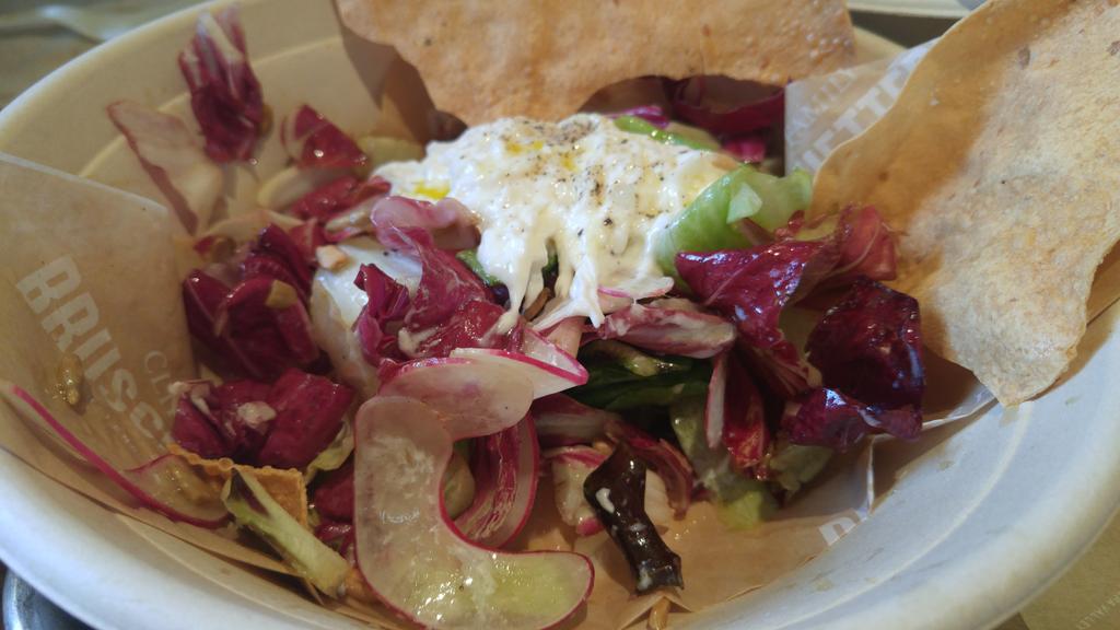 NapaValleyBean's tweet photo. Blown away by this #tasty #chicory #salad 3 ice baths=no bitterness #Burratta #TooGood @Clif_FoodTruck https://t.co/4lP8PIy5hO