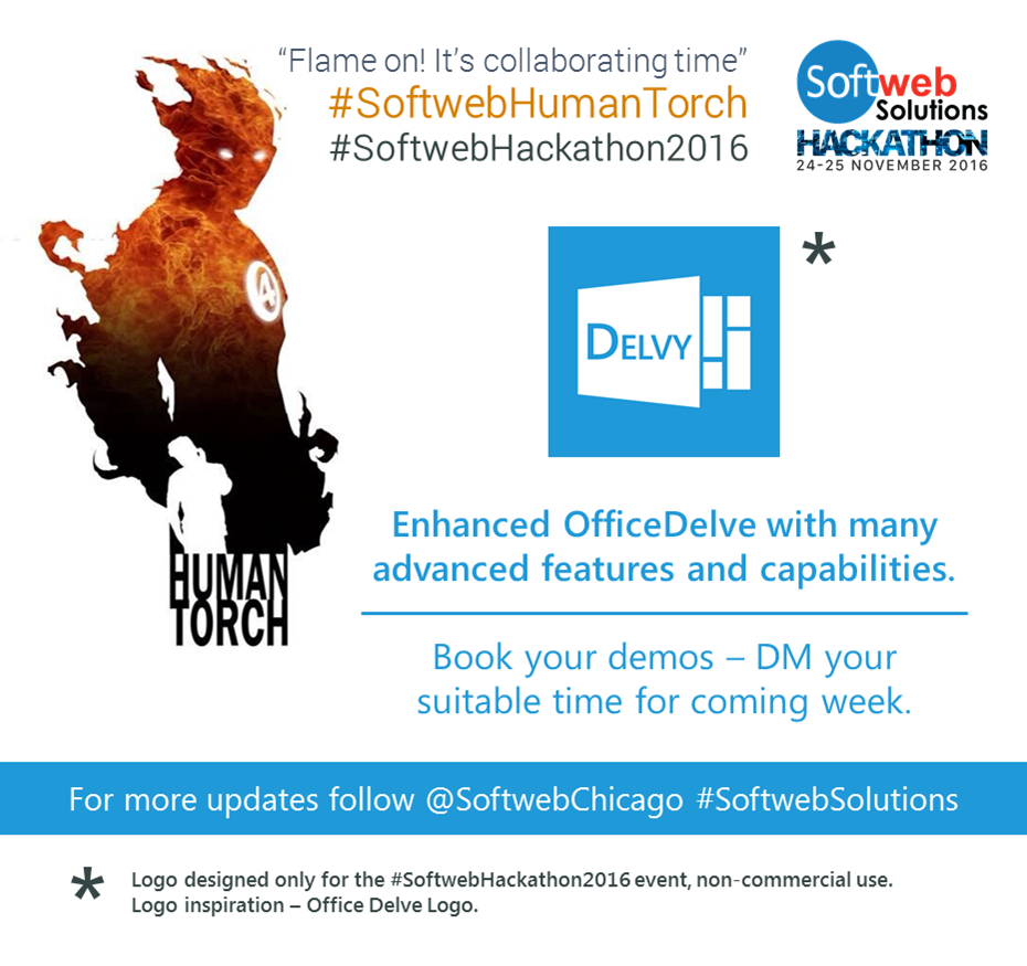ImAjaykumar's tweet image. Wnt to knw, wt #SoftwebHumanTorch hv enhanced on @OfficeDelve #O365 at #SoftwebHackathon2016 @softwebchicago - DM for the demo/more details
