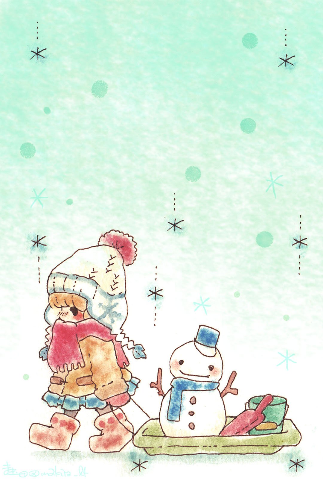 まき田 新作スタンプ Op Twitter Lineのトーク背景に合いそうな女の子イラスト ご自由にお使いください ぜひ雪を降らせてください T Co Uttbgne5re Twitter