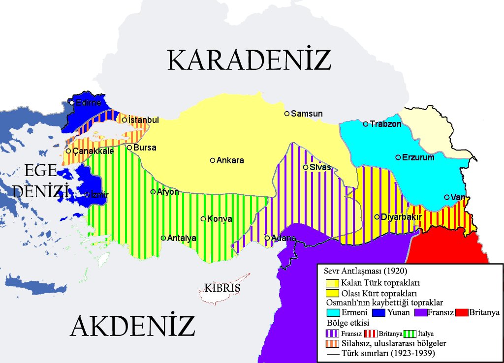 Sevrden Lozana - 200,000km2 den 800,000km2 ye. Musuldan vede Halepten cekilis 19 Mayis 1919 oncesidir.