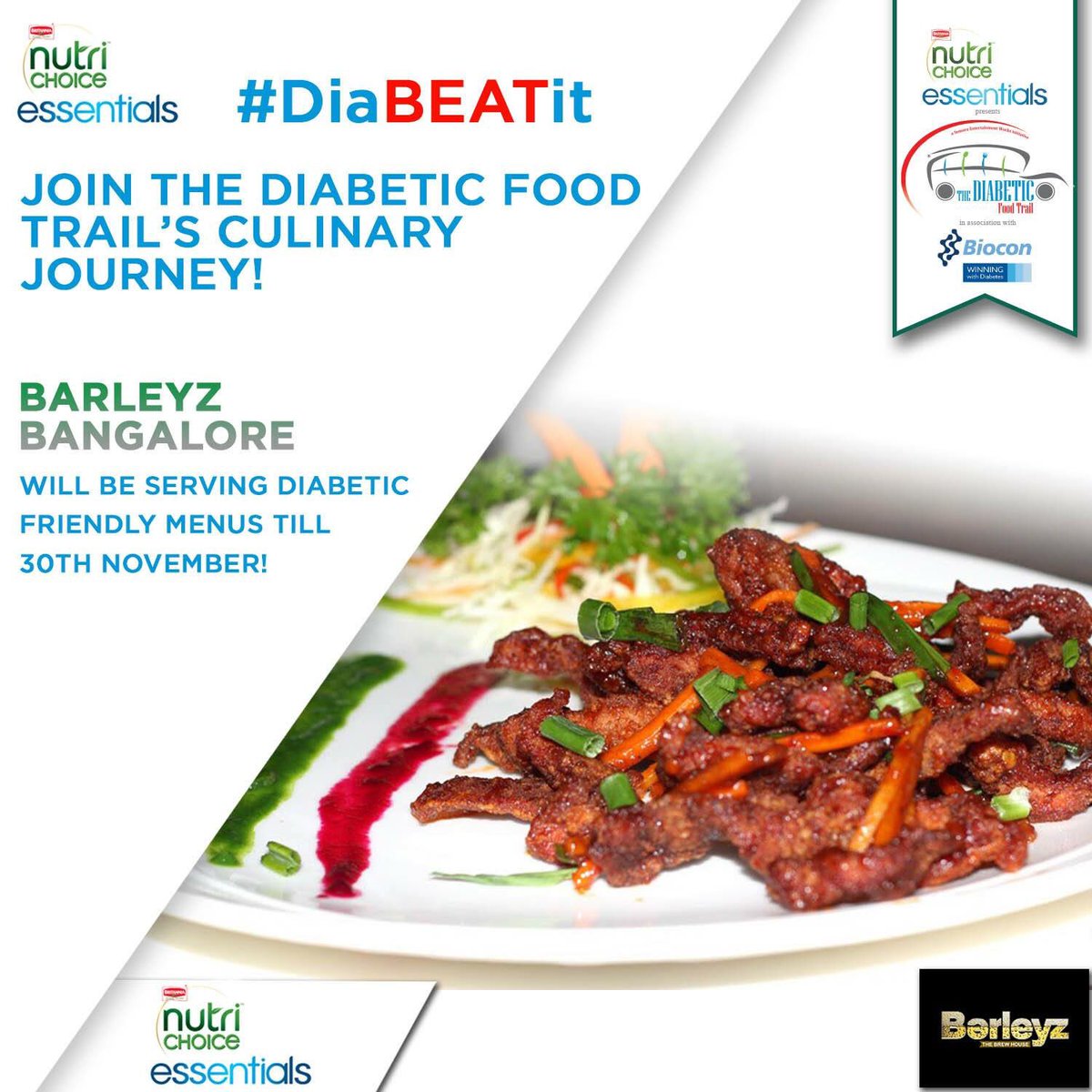dfoodtrail's tweet photo. Barleyz - Bangalore, has created a delicious diabetic-friendly menu till the end of this month! #DFT2016 #DiaBEATit @NutriChoice https://t.co/sxWXl9MGCh