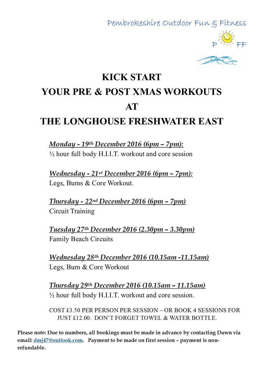TimeFlies_Pembs's tweet photo. Christmas workouts at The Longhouse from 19th - 29th December. Contact Dawn to book. https://t.co/xVgWRKUJT1