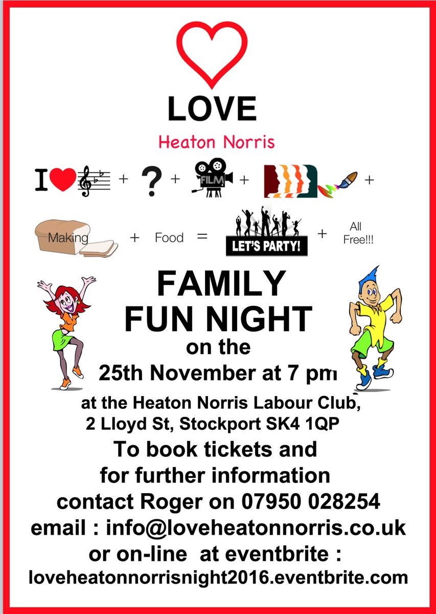 Love HeatonNorris Fun night.  Friday 25th Nov. 7 pm at Stockport Labour Club... book FREE tickets ……eheatonnorrisnight2016.eventbrite.com