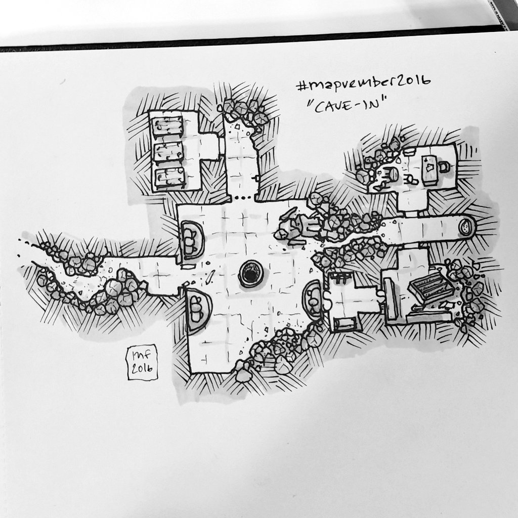 MiskasMaps's tweet photo. Partly caved-in dungeon
#mapvember #mapvember2016 #RPG #DnD #OSR https://t.co/wrCij2UUs8