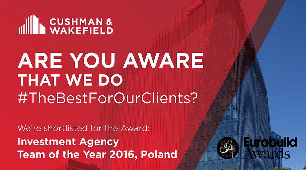 CushWakeCE's tweet photo. #AreYouAware that @CushWakeCE advised @UI_TFI in the largest sngl asset deal in Poland in 2015? #EurobuildAwards #TheBestForOurClients https://t.co/62Bx5ac7AT