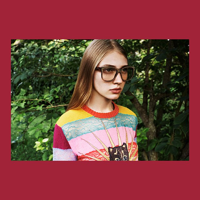 gucci's tweet photo. Views from the #GucciGarden: square frame sunglasses with pavé rhinestones. https://t.co/98bHDWYlbv