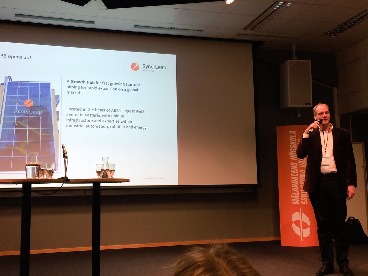 ABBSverige's tweet photo. "Det handlar om att skapa möjligheter för att korta innovationstiden" @Peter_Lofgren_ @SynerLeap #hub2016 #startups #STHLMTech #innovation https://t.co/UNOiCqqmSy