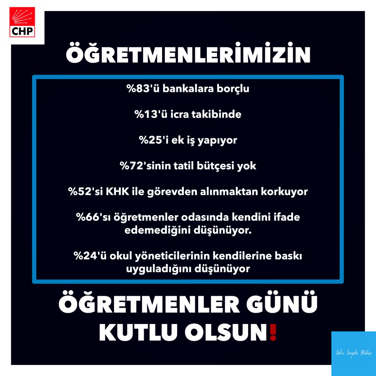 Cumhuriyet öğretmenleri, karanlıktan aydınlığa birlikte çıkacağız. Güzel günleri yeniden kuracağız. Gününüz kutlu olsun. İyi ki varsınız!