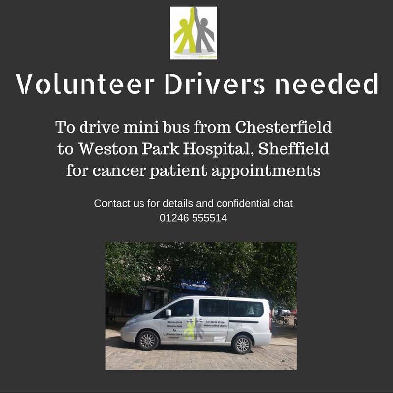 #VOLUNTEERDRIVERS! #Chesterfield and N. Derbys area.  Can you spare a few hours to help us? #cancersupport  #volunteer @ChesterfieldIs