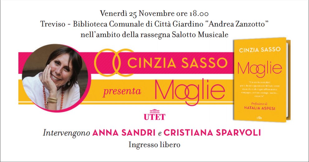 Domani 25/11 sarò a #Treviso alla Biblioteca ' A. Zanzotto' in via Giacomelli 10 a parlare di #Moglie con <a href="/cristianasparv1/">cristiana sparvoli</a> e <a href="/Anna__Sandri/">Anna Sandri</a>.