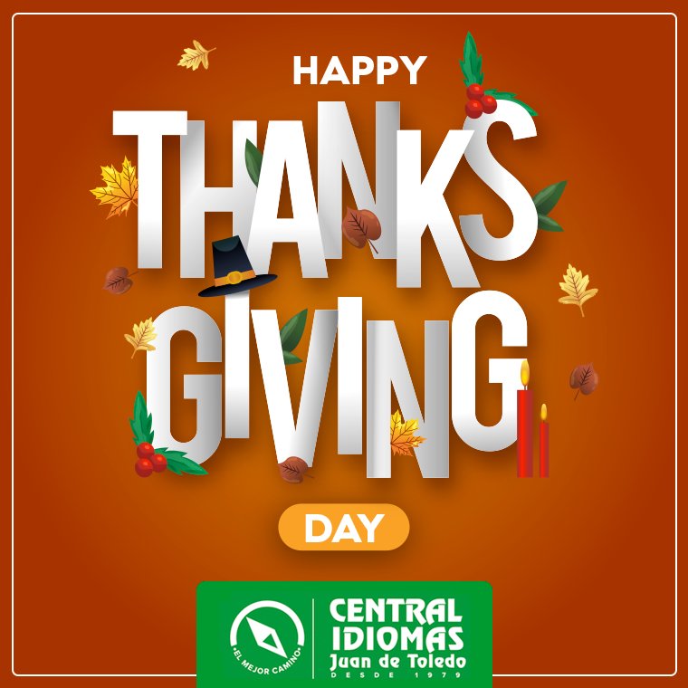 centralidiomasj's tweet photo. Hoy se celebra en USA el Día de Acción de gracias. Un día donde familiares y amigos se reúnen para cenar. Happy #ThanksgivingDay! ⭐️ https://t.co/CUpLSVAlUV