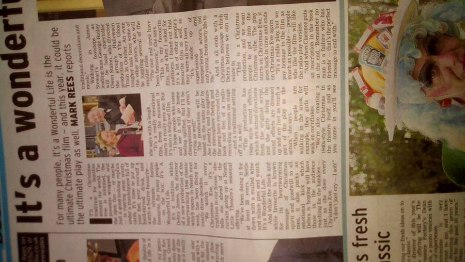 Great article about 'It's a Wonderful Life' in today's Evening Post. Just a week to go. Tkts Ticketsource.co.uk/neathlittle theatre or 01639 643462