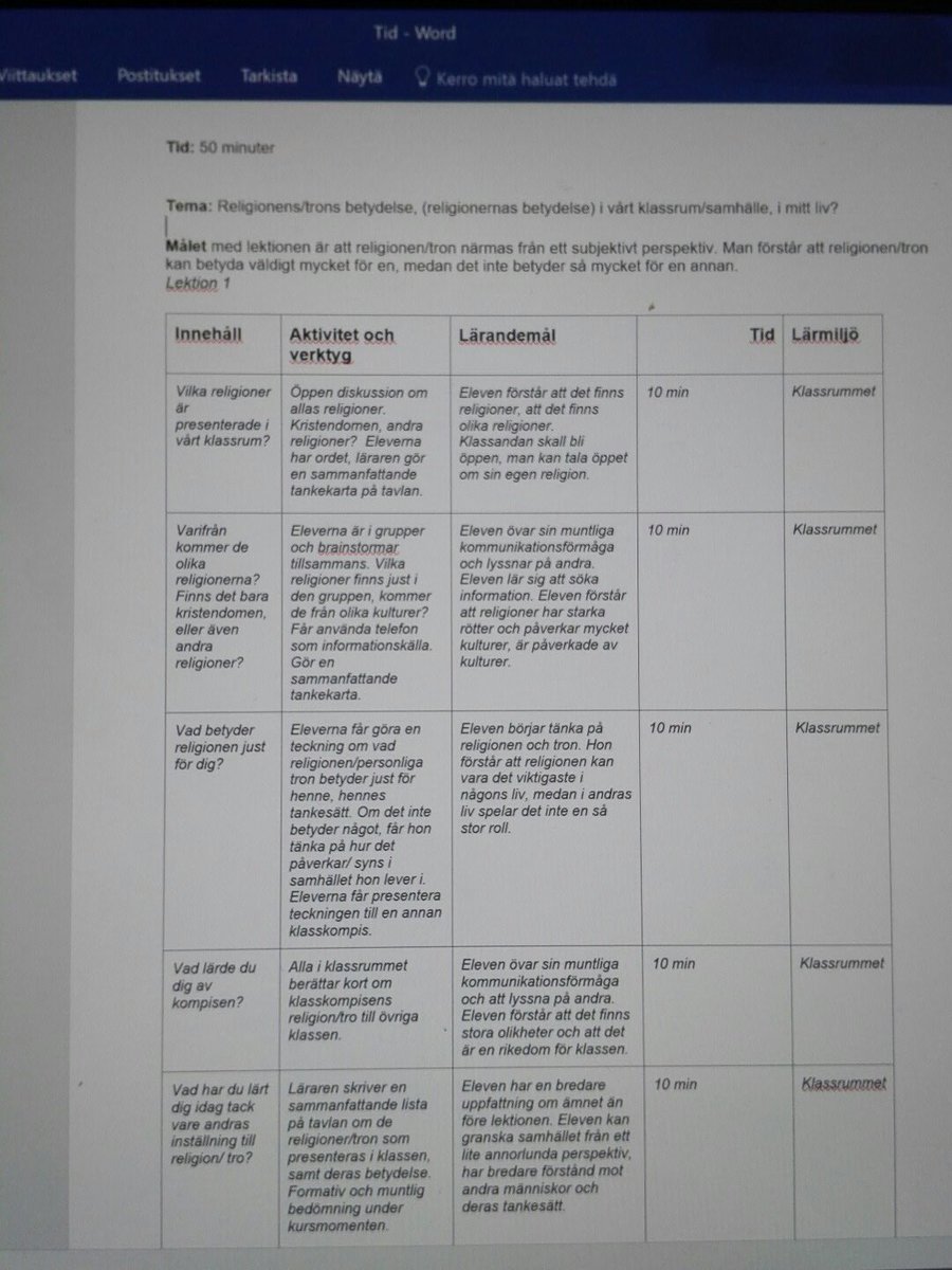 Ellenneva's tweet photo. Min lektionsplan i religion. #didaktik1 #lektionsplan https://t.co/UrNJf5GkIW