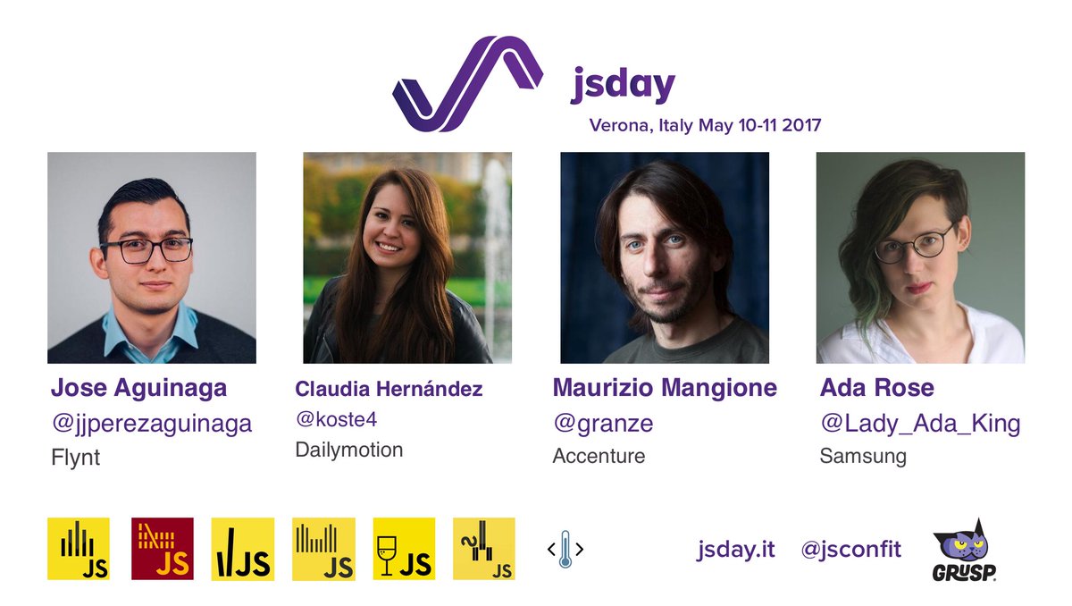 we are super excited to announce our first speakers: @jjperezaguinaga <a href="/koste4/">claudia in 🇲🇽</a> <a href="/granze/">Maurizio Mangione</a> @Lady_Ada_King  2017.jsday.it  #jsday #js