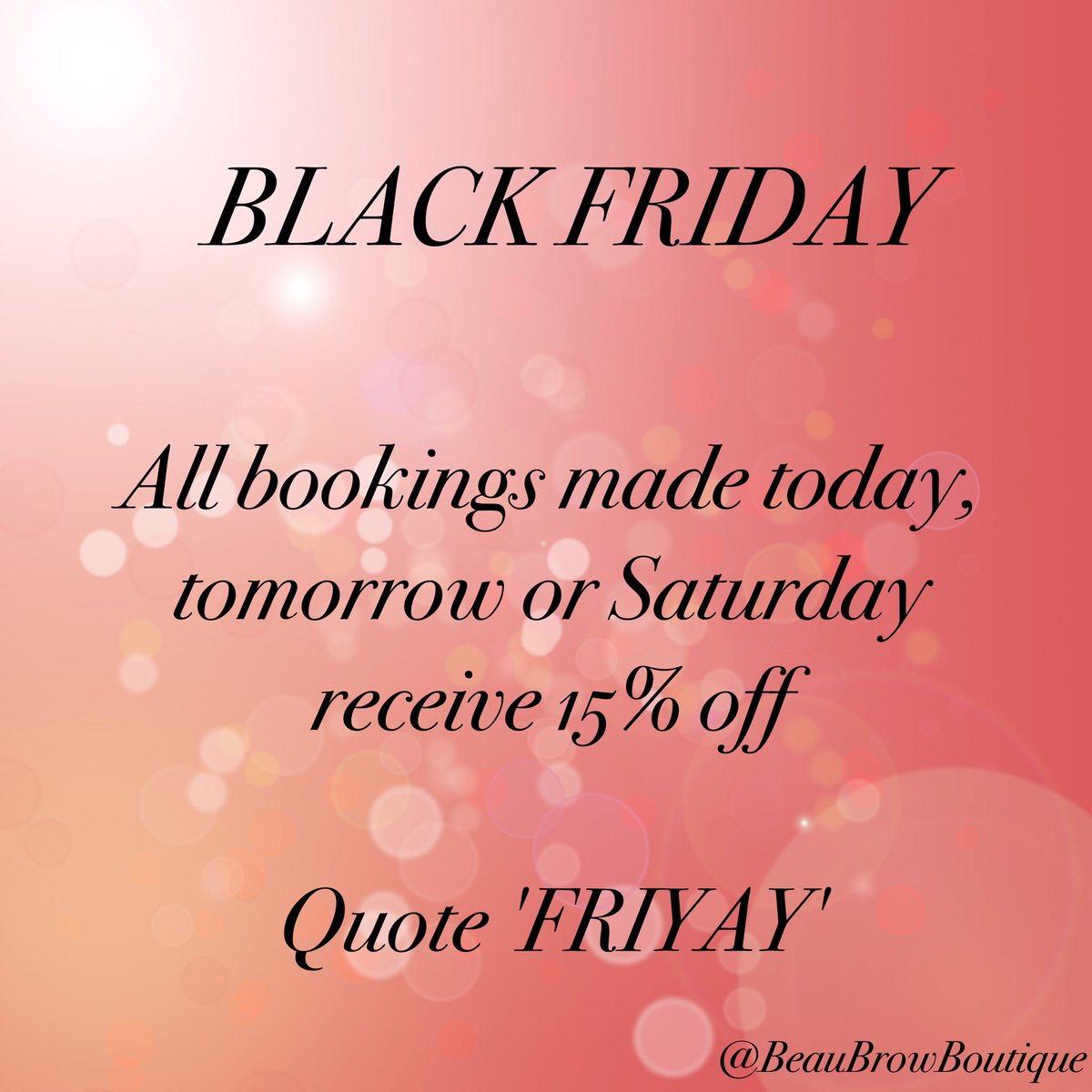 BeauBrowsWorcs's tweet photo. *** Black Friday Offer *** 
Get booking ladies! #yourewelcome 😉💕#hdbrowsworcester #worcestershire #WorcestershireHour https://t.co/V5L7OKvp0I