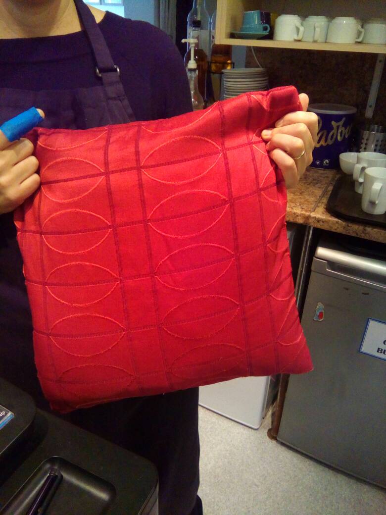 Scott_Tones's tweet photo. We miss our cushion :( Sadly gone for a walk with somebody who hopefully needed it. Our sofa is very anxious until it comes home. #CCCoffee https://t.co/g3atn30Ce1
