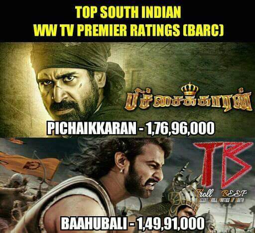 KollyLive's tweet photo. #Pichaikaran beats #Baahubali tv premiere ratings .Fantastic feat @vijayantony sir .kudos https://t.co/3sIlf2h9fP