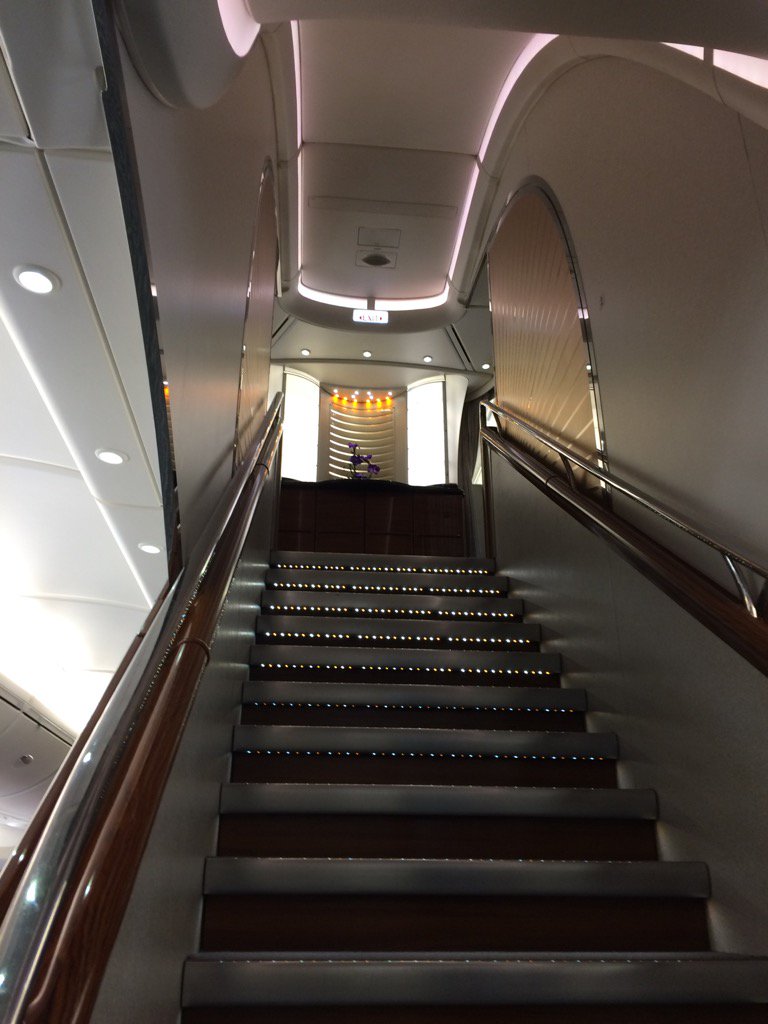 The view going upstairs on #emirates airbus 380 en route to Australia. I had to carry Kester's wheelchair up there.
