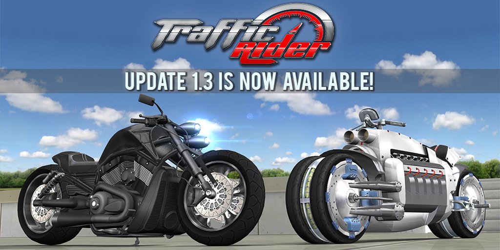 <a href="/Traffic_Rider/">Traffic Rider</a> has been updated to v1.3 with 2 new bikes, 10 new missions and many improvements.. Enjoy! #TrafficRider #AppStore #GooglePlay