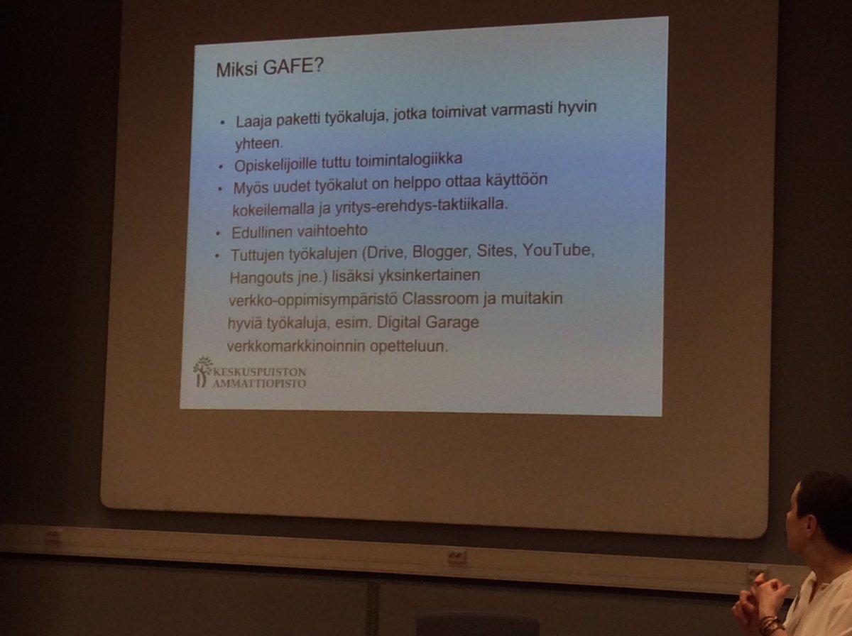 akorhonen's tweet photo. Miksi GAFE on käytössä Keskuspuiston ammattiopistossa #digiope16 #digilearnit https://t.co/EhuvQSlZMM