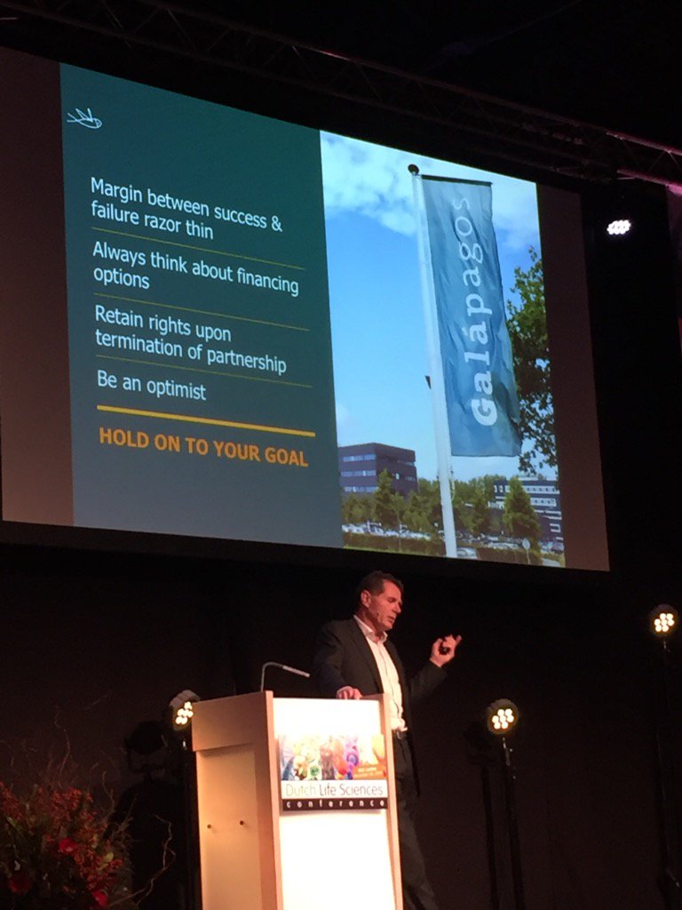 Mibiton's tweet photo. Onno vd Stolpe, CEO  @GalapagosNV summarizing lessons learned @dutchlifescienc #dls16 https://t.co/12bSRyZIkZ
