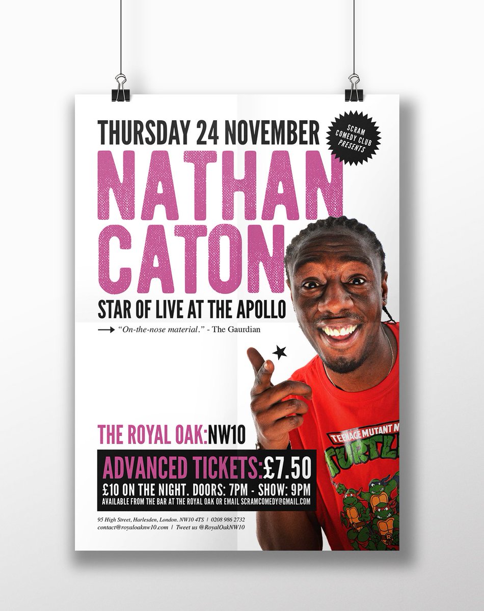 Scram_comedy's tweet photo. @HarlesdenTT @ParkLifeBlog tonight @RoyaloakNW10  the brilliant @NathanCaton  + 20% discount on food. Tickets at https://t.co/7ugboxTLTZ https://t.co/mdcZm6tntF